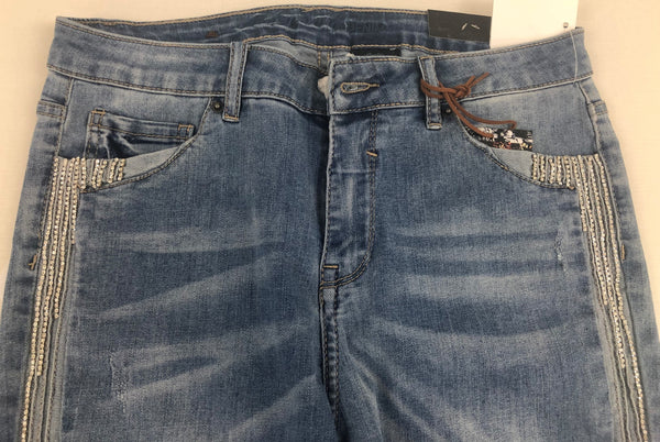 Jeans With Rhinestones Along Sides