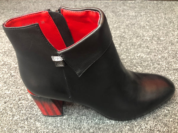 Black Leather Short Boots With a Unique Red and Black Heels