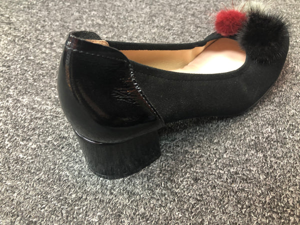 Black Suede Shoes With Multi-Color Pompoms